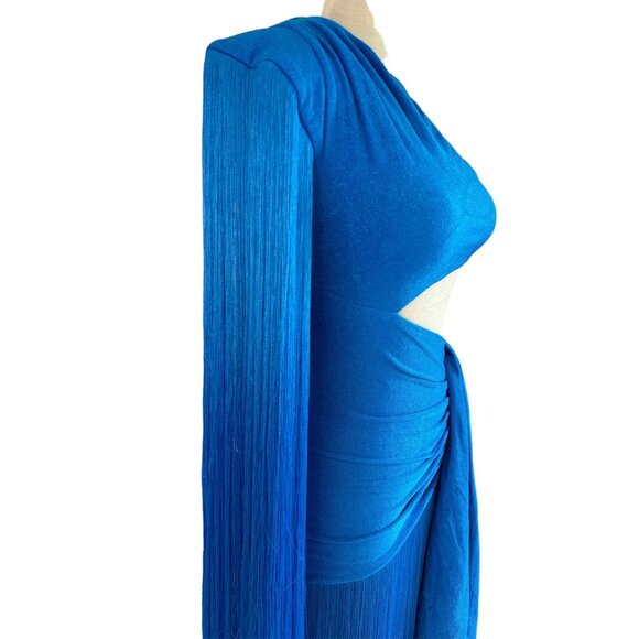 PatBO One Shoulder Fringe Maxi Dress in Cobalt Blue 2 New Womens Long Gown - Picture 6 of 16